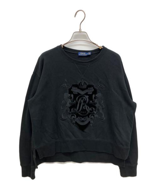 POLO RALPH LAUREN（ポロ・ラルフローレン）POLO RALPH LAUREN (ポロ・ラルフローレン) ライオンエンブレム刺繍スウェット ブラック サイズ:Ｌの古着・服飾アイテム