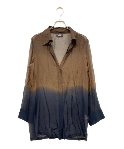 GUCCI（グッチ）GUCCI (グッチ) シアーシルクシャツ ブラウン×ネイビー サイズ:40の古着・服飾アイテム