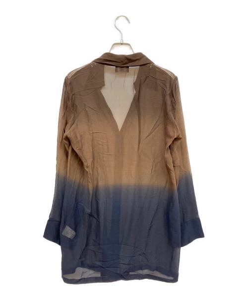GUCCI（グッチ）GUCCI (グッチ) シアーシルクシャツ ブラウン×ネイビー サイズ:40の古着・服飾アイテム