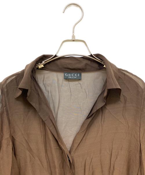 GUCCI（グッチ）GUCCI (グッチ) シアーシルクシャツ ブラウン×ネイビー サイズ:40の古着・服飾アイテム
