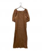 mjukaミューカ）の古着「BALLOON SLEEVE STRIPE DRESS」｜ブラウン