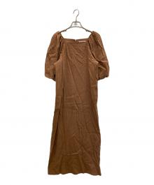 mjuka（ミューカ）の古着「BALLOON SLEEVE STRIPE DRESS」｜ブラウン
