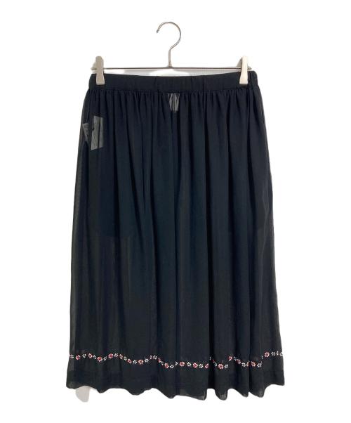 COMME des GARCONS COMME des GARCONS（コムデギャルソン コムデギャルソン）COMME des GARCONS COMME des GARCONS JUPE BY JACKIE (ジュップバイジャッキー) フラワー刺繍シアースカート　ミディスカート　日本製 ブラック サイズ:Sの古着・服飾アイテム