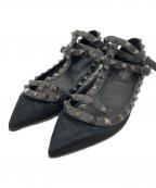 VALENTINO GARAVANIヴァレンティノ・ガラヴァーニ）の古着「ロックスタッズ ハラコフラットパンプス」｜ブラック