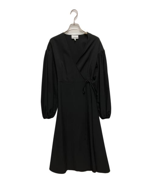 GANNI（ガニー）GANNI (ガニー) パフスリーブ ラップワンピース ブラック サイズ:32の古着・服飾アイテム