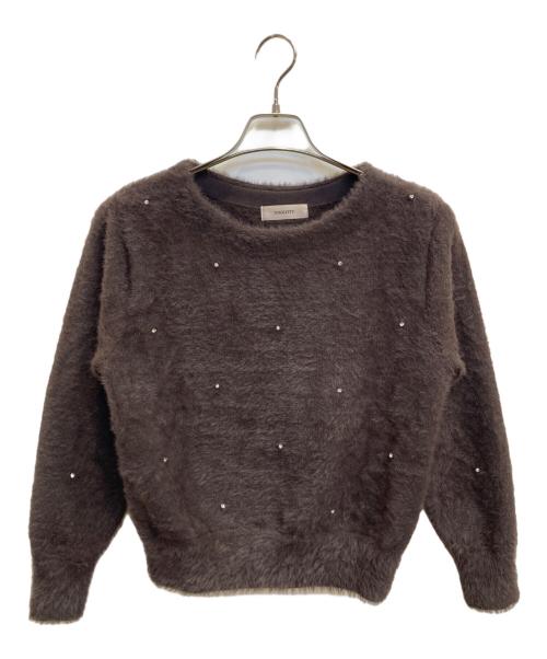 JUSGLITTY（ジャスグリッティー）JUSGLITTY (ジャスグリッティー) ビジュードットフラッフィーニット ブラウン サイズ:2の古着・服飾アイテム