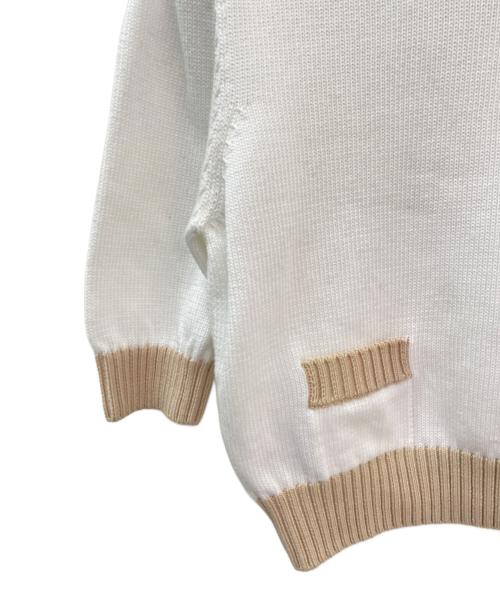 PRADA（プラダ）PRADA (プラダ) コットンクルーネックニット ホワイト×ベージュ サイズ:38の古着・服飾アイテム
