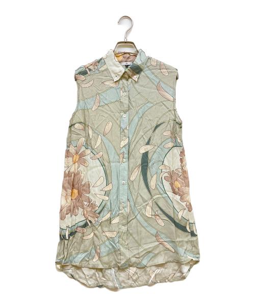 Sov.（ソブ）Sov. (ソブ) レーヨンフラワープリントノースリーブシャツ ミントフラワー サイズ:36の古着・服飾アイテム