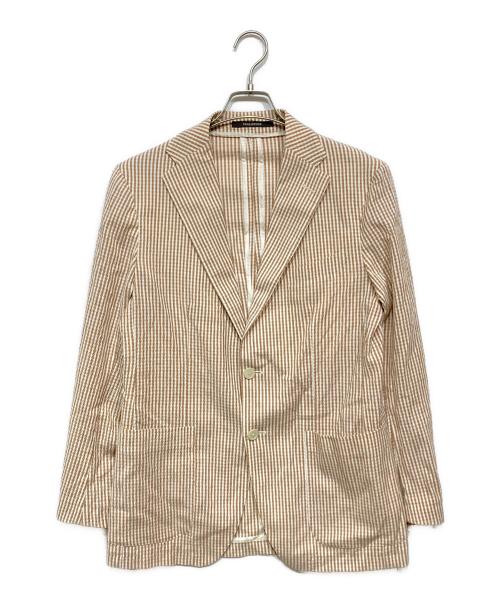 TAGLIATORE（タリアトーレ）TAGLIATORE (タリアトーレ) シアサッカーテーラードジャケット ブラウン×ホワイト サイズ:48の古着・服飾アイテム