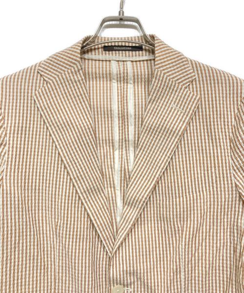 TAGLIATORE（タリアトーレ）TAGLIATORE (タリアトーレ) シアサッカーテーラードジャケット ブラウン×ホワイト サイズ:48の古着・服飾アイテム