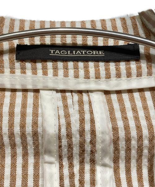 TAGLIATORE（タリアトーレ）TAGLIATORE (タリアトーレ) シアサッカーテーラードジャケット ブラウン×ホワイト サイズ:48の古着・服飾アイテム
