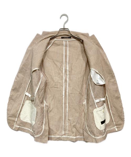 TAGLIATORE（タリアトーレ）TAGLIATORE (タリアトーレ) シアサッカーテーラードジャケット ブラウン×ホワイト サイズ:48の古着・服飾アイテム
