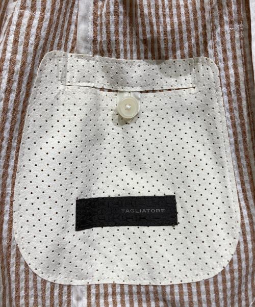 TAGLIATORE（タリアトーレ）TAGLIATORE (タリアトーレ) シアサッカーテーラードジャケット ブラウン×ホワイト サイズ:48の古着・服飾アイテム