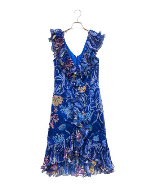 TADASHI SHOJI（タダシ ショージ）TADASHI SHOJI (タダシ ショージ) ラッフルトリム アクアリウム カクテルドレス ブルー サイズ:SIZE 8の古着・服飾アイテム