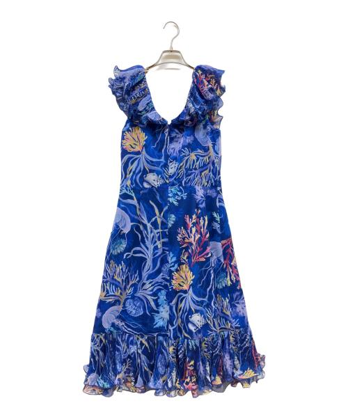 TADASHI SHOJI（タダシ ショージ）TADASHI SHOJI (タダシ ショージ) ラッフルトリム アクアリウム カクテルドレス ブルー サイズ:SIZE 8の古着・服飾アイテム