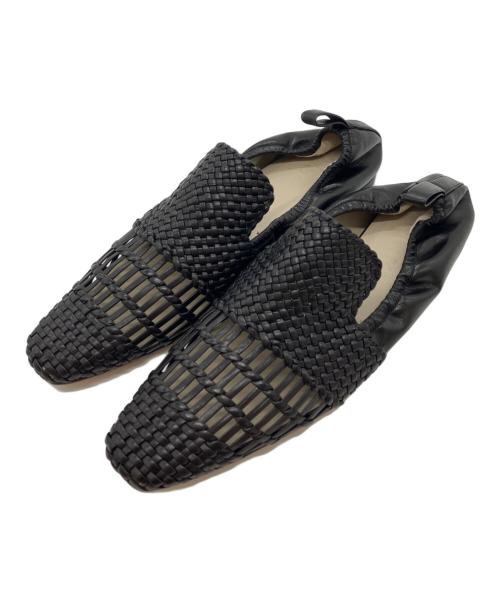 INSCRIRE（アンスクリア）INSCRIRE (アンスクリア) ナッパレザーメッシュスリッポン ブラック サイズ:35の古着・服飾アイテム