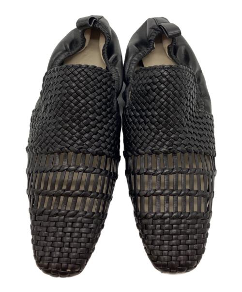 INSCRIRE（アンスクリア）INSCRIRE (アンスクリア) ナッパレザーメッシュスリッポン ブラック サイズ:35の古着・服飾アイテム