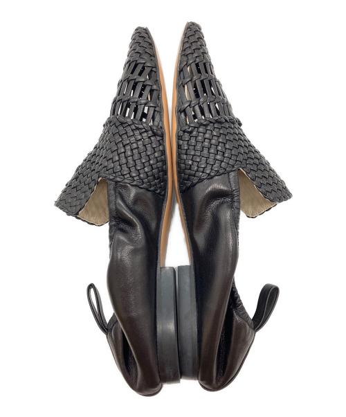 INSCRIRE（アンスクリア）INSCRIRE (アンスクリア) ナッパレザーメッシュスリッポン ブラック サイズ:35の古着・服飾アイテム