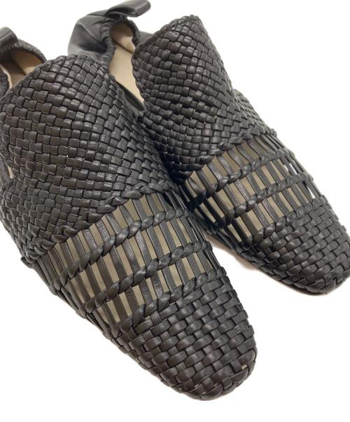 INSCRIRE（アンスクリア）INSCRIRE (アンスクリア) ナッパレザーメッシュスリッポン ブラック サイズ:35の古着・服飾アイテム