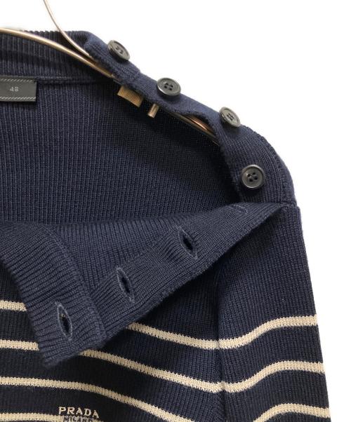 PRADA（プラダ）PRADA (プラダ) Wool Striped Sweater/ボーダーニット ネイビー サイズ:48の古着・服飾アイテム
