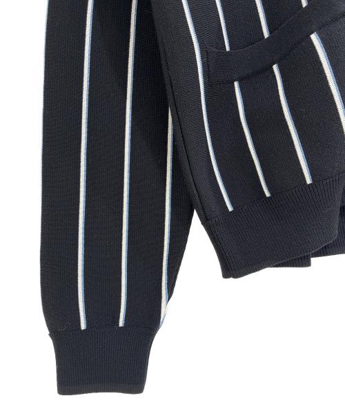 PRADA（プラダ）PRADA (プラダ) Stripe Embroidered-Logo Wool Cardigan　UMG385 ブラック サイズ:50の古着・服飾アイテム
