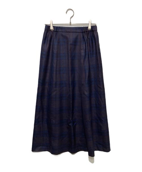 MACPHEE（マカフィー）MACPHEE (マカフィー) ウールブライトチェックギャザーロングスカート ネイビー サイズ:36の古着・服飾アイテム