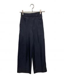 YORI（ヨリ）の古着「サテンセンタープレスワイドパンツ」｜ネイビー