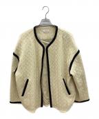 DES PRESデ プレ）の古着「ヘリンボーンジャカード ノーカラーショートコート」｜アイボリー×ブラック