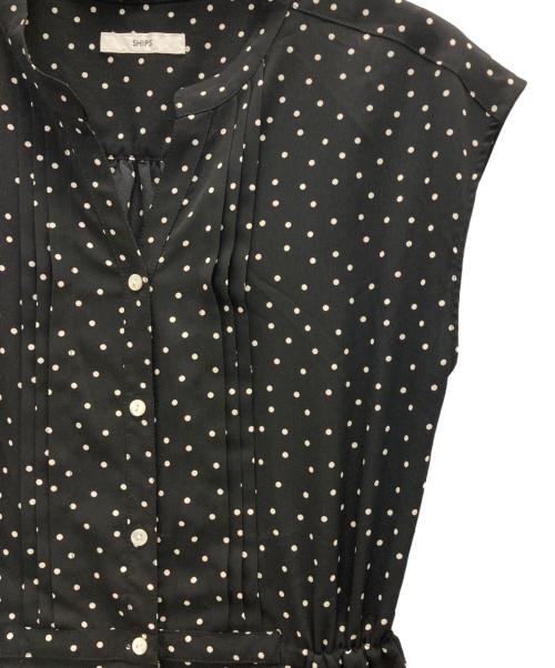 SHIPS（シップス）SHIPS (シップス) ドット サイドプリーツフレンチスリーブワンピース ブラック サイズ:Ｍの古着・服飾アイテム