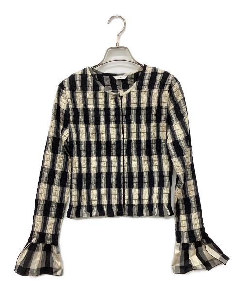 CLANE（クラネ）CLANE (クラネ) SHIRRING DESIGN BLOUSE ブラック×ホワイト サイズ:1の古着・服飾アイテム