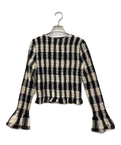 CLANE（クラネ）CLANE (クラネ) SHIRRING DESIGN BLOUSE ブラック×ホワイト サイズ:1の古着・服飾アイテム