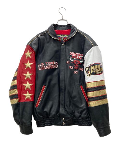 NBA（エヌビーエー）NBA (エヌビーエー) JEFF HAMILTON (ジェフハミルトン) 5 Time Champions Leather Jacket ブラック×レッド サイズ:Mの古着・服飾アイテム