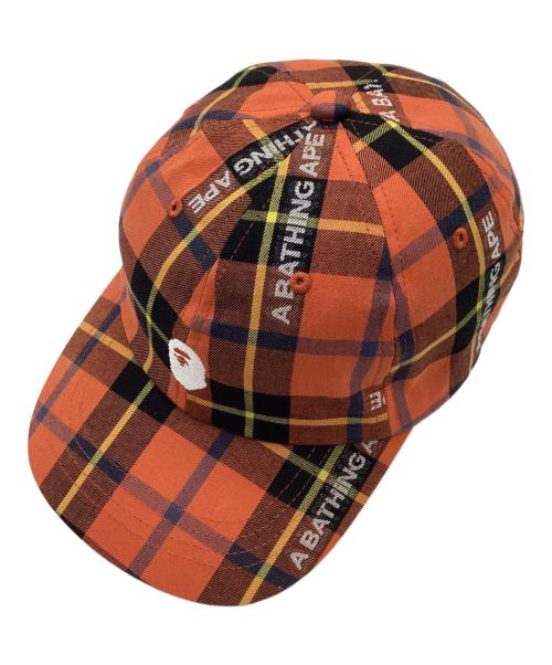 A BATHING APE（ア ベイシング エイプ）A BATHING APE (ア ベイシング エイプ) LOGO CHECK PANEL CAP/ロゴチェックパネルキャップ オレンジの古着・服飾アイテム
