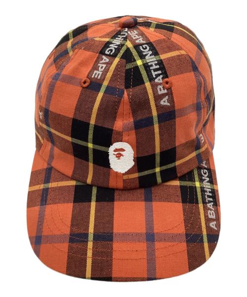 A BATHING APE（ア ベイシング エイプ）A BATHING APE (ア ベイシング エイプ) LOGO CHECK PANEL CAP/ロゴチェックパネルキャップ オレンジの古着・服飾アイテム
