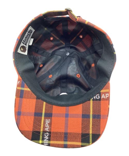 A BATHING APE（ア ベイシング エイプ）A BATHING APE (ア ベイシング エイプ) LOGO CHECK PANEL CAP/ロゴチェックパネルキャップ オレンジの古着・服飾アイテム