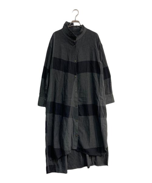 芽風（メフウ）芽風 (メフウ) 襟デザインボーダーシャツワンピース グレー サイズ:38の古着・服飾アイテム