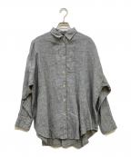 Spick and Spanスピック＆スパン）の古着「80リネンカシュクールビッグシャツ」｜ブラック