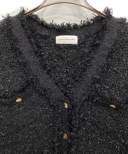 La boutique BonBon（ラブティックボンボン）La boutique BonBon (ラブティックボンボン) ツイードニットカーディガン ブラック サイズ:FREEの古着・服飾アイテム