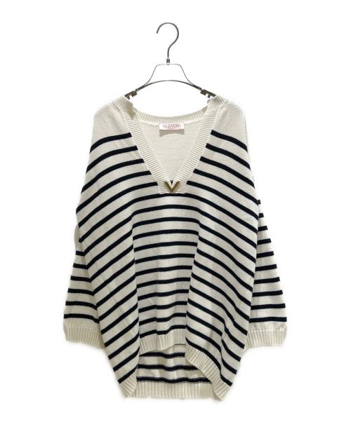 VALENTINO（ヴァレンティノ）VALENTINO (ヴァレンティノ) ボーダーVネックニット 1B3KC37C7E0 ホワイト×ブラック サイズ:Sの古着・服飾アイテム