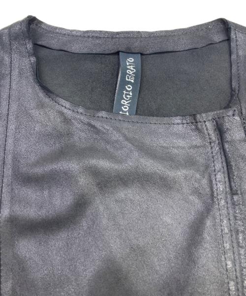 GIORGIO BRATO（ジョルジョブラッド）GIORGIO BRATO (ジョルジョブラッド) レザーノーカラージャケット ブラック サイズ:38の古着・服飾アイテム