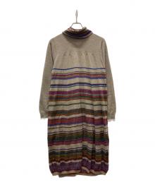 iines（イネス）の古着「タートルネックマルチボーダーニットワンピース」｜ブラウン