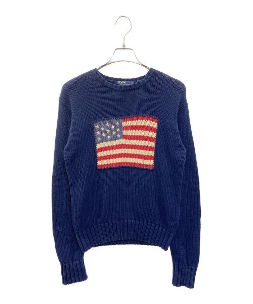 POLO RALPH LAUREN（ポロ・ラルフローレン）POLO RALPH LAUREN (ポロ・ラルフローレン) 星条旗コットンニット ネイビー サイズ:Mの古着・服飾アイテム