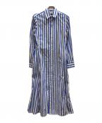 POLO RALPH LAURENポロ・ラルフローレン）の古着「ベルテッド ストライプド コットン シャツドレス/WMPODRSNFA20541」｜ブルー×ホワイト
