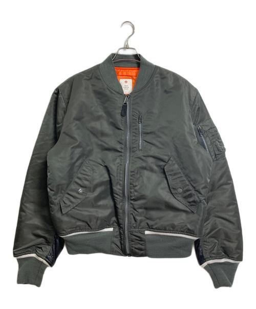 HEAD PORTER PLUS（ヘッドポータープラス）HEAD PORTER PLUS (ヘッドポータープラス) ALPHA (アルファ) パンチングレザー切替MA-1ジャケット オリーブ サイズ:Lの古着・服飾アイテム