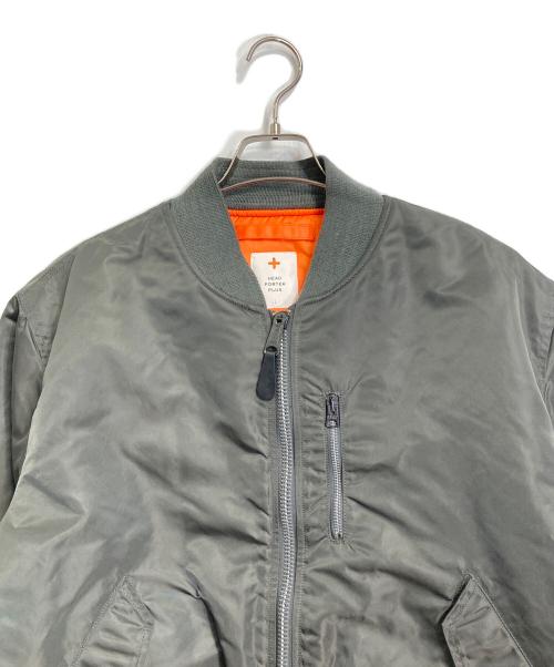 HEAD PORTER PLUS（ヘッドポータープラス）HEAD PORTER PLUS (ヘッドポータープラス) ALPHA (アルファ) パンチングレザー切替MA-1ジャケット オリーブ サイズ:Lの古着・服飾アイテム