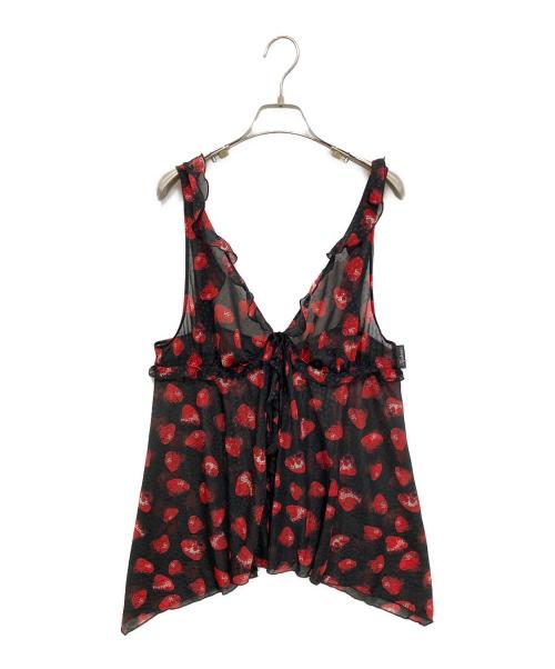 hysterics（ヒステリックス）hysterics (ヒステリックス) スカルベリー フリルキャミ ブラック×レッド サイズ:freeの古着・服飾アイテム