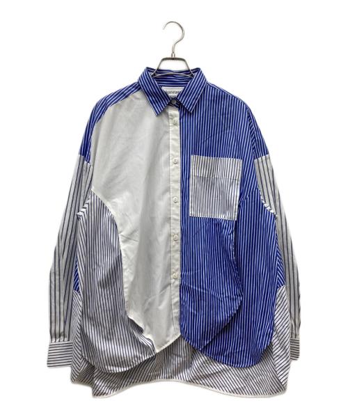 nagonstans（ナゴンスタンス）nagonstans (ナゴンスタンス) Stripe MIX egg ドレープシャツ ブルー×ホワイト サイズ:Mの古着・服飾アイテム