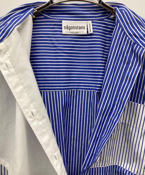 nagonstans（ナゴンスタンス）nagonstans (ナゴンスタンス) Stripe MIX egg ドレープシャツ ブルー×ホワイト サイズ:Mの古着・服飾アイテム