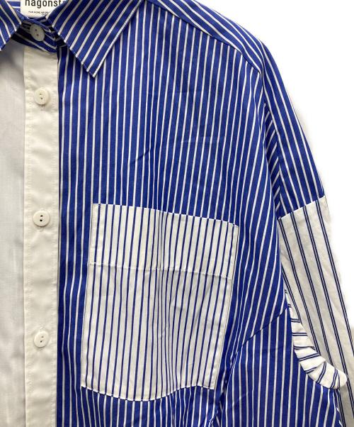 nagonstans（ナゴンスタンス）nagonstans (ナゴンスタンス) Stripe MIX egg ドレープシャツ ブルー×ホワイト サイズ:Mの古着・服飾アイテム