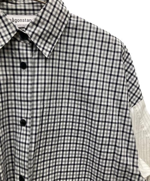 nagonstans（ナゴンスタンス）nagonstans (ナゴンスタンス) タイプライターcheck 立体スリーブシャツ ブラック×ホワイト サイズ:Mの古着・服飾アイテム
